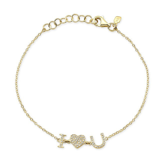 14KT Yellow Gold Diamond I - Heart - U Bracelet