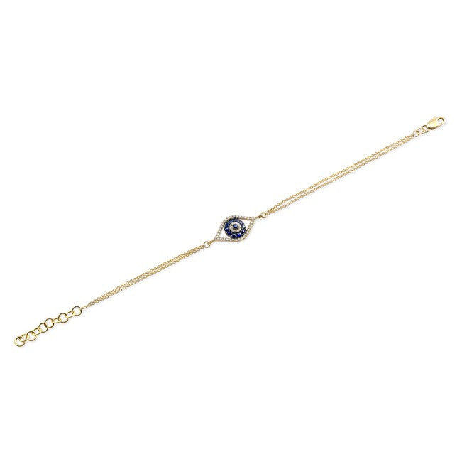 14KT Yellow Gold Diamond Sapphire Evil Eye Bracelet