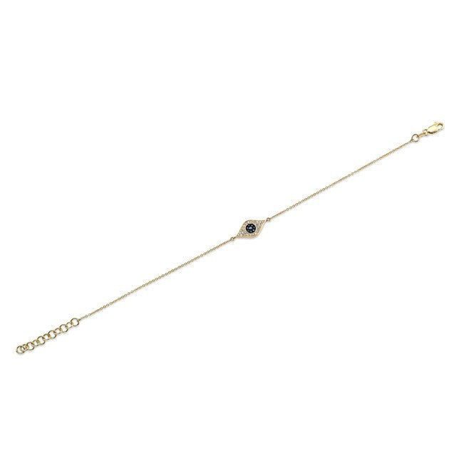 14KT Yellow Gold Diamond Blue Sapphire Evil Eye Bracelet
