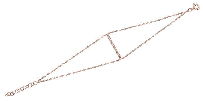 14KT Rose Gold Diamond Thin Bar Double Chain Bracelet
