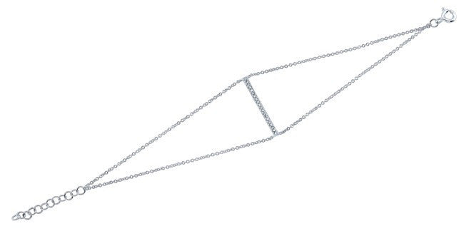 14KT White Gold Diamond Thin Bar Double Chain Bracelet