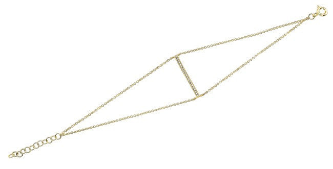 14KT Yellow Gold Diamond Thin Bar Double Chain Bracelet