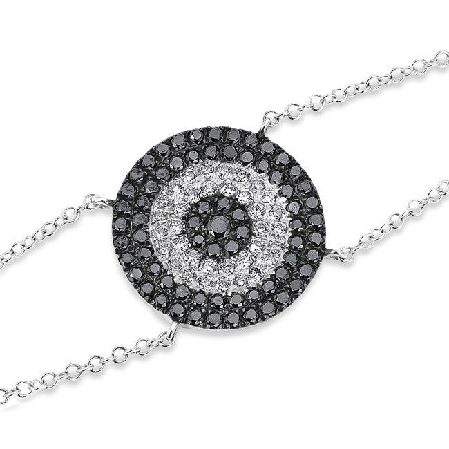 14KT White Gold Diamond And Black Diamond Evil Eye Disc Bracelet