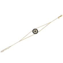 14KT Yellow Gold Diamond And Black Diamond Evil Eye Disc Bracelet
