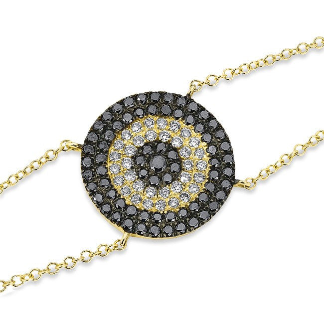 14KT Yellow Gold Diamond And Black Diamond Evil Eye Disc Bracelet