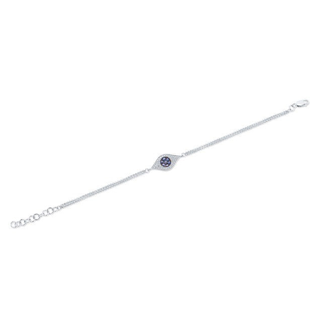 14KT White Gold Blue Sapphire And Diamond Evil Eye Bracelet