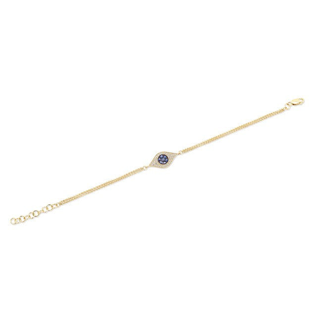 14KT Yellow Gold Blue Sapphire And Diamond Evil Eye Bracelet