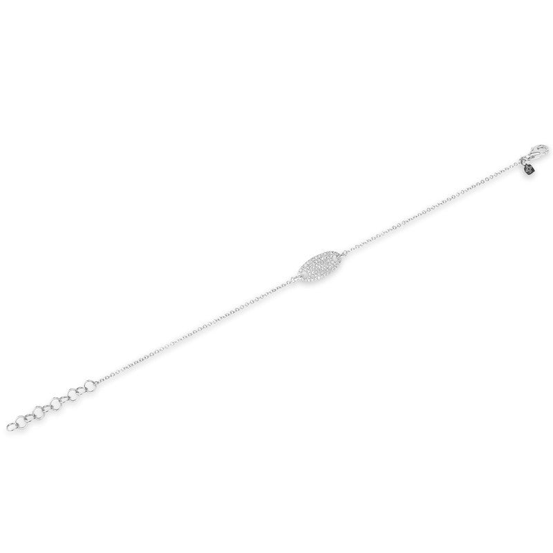 14KT White Gold Diamond Mini ID Chain Bracelet