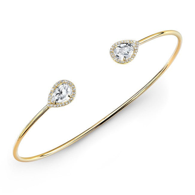 14KT Yellow Gold Mini Throne White Topaz Diamond Cuff