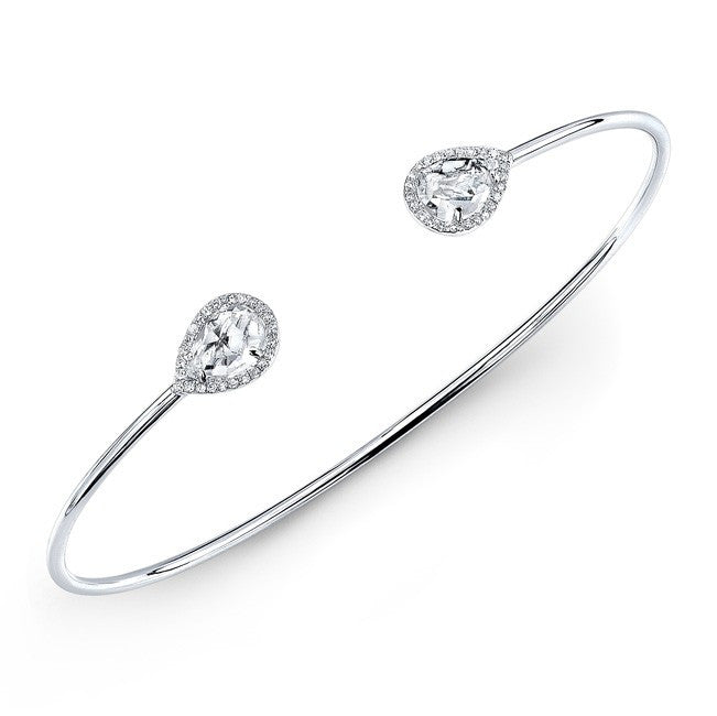 14KT White Gold Mini Throne Pear White Topaz Diamond Cuff