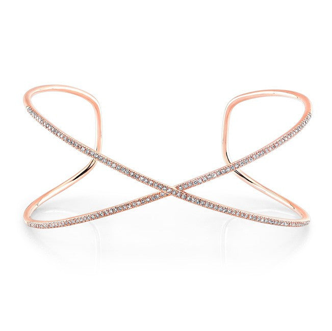 14KT Rose Gold Diamond X Cuff