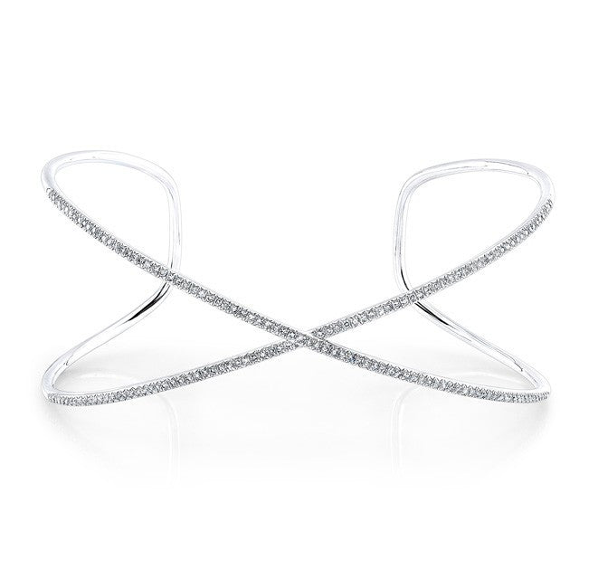 14KT White Gold Diamond X Cuff