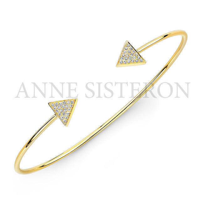 14KT Yellow Gold Diamond Two Sided Triangle Cuff