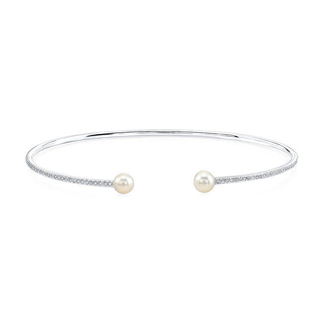 14KT White Gold Diamond and Pearl Cuff