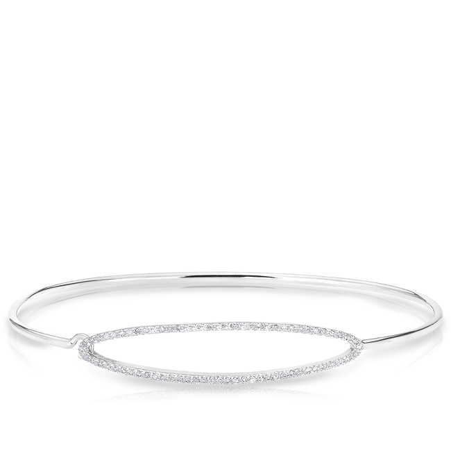14KT White Gold Diamond Open Oval Cuff Bracelet