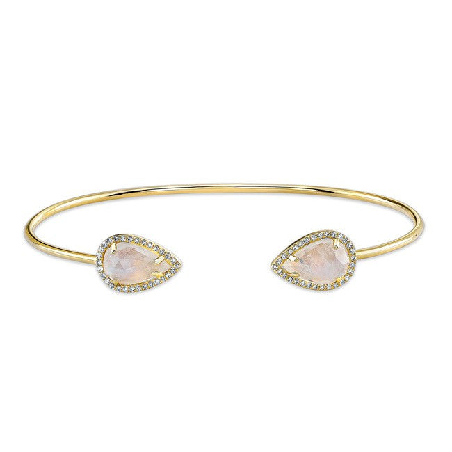 14KT Yellow Gold Moonstone Diamond Throne Cuff