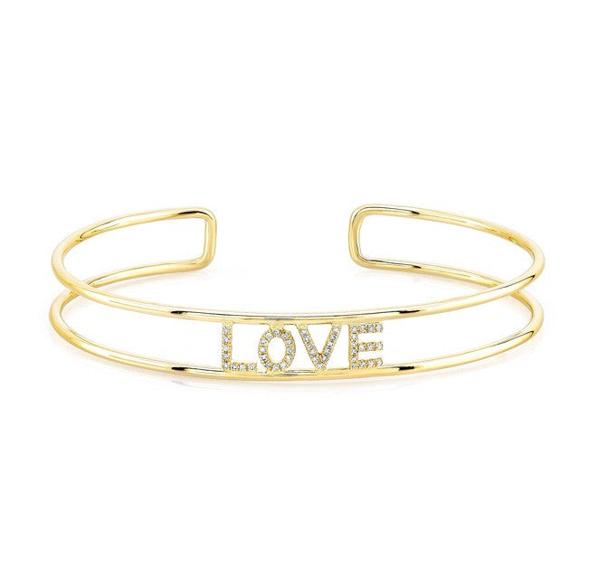 14KT Yellow Gold Diamond Love Cuff
