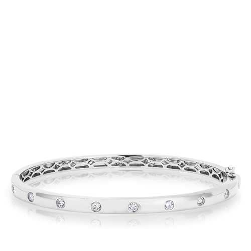 14KT  White Gold Sparkle Full Diamond Bangle Bracelet