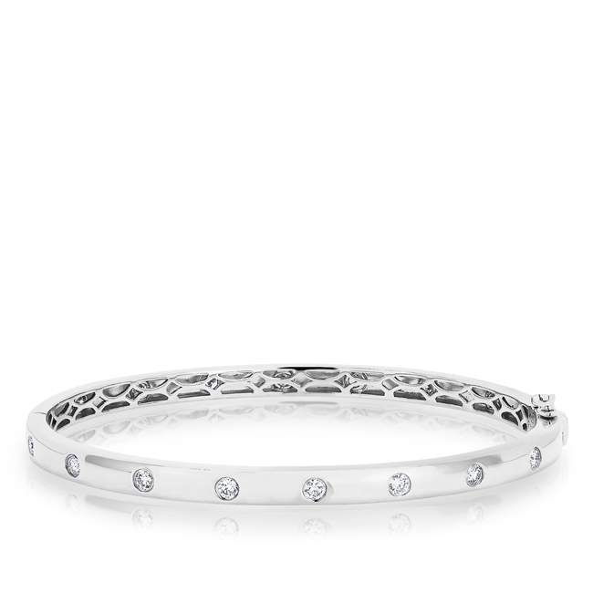 14KT  White Gold Sparkle Full Diamond Bangle Bracelet