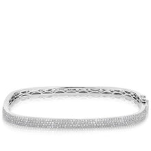 14KT White Gold Half Diamond Square Bangle Bracelet