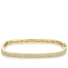 14KT Yellow Gold Half Diamond Square Bangle Bracelet