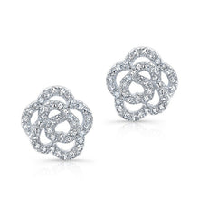14KT White Gold Diamond Camellia Flower Stud Earrings