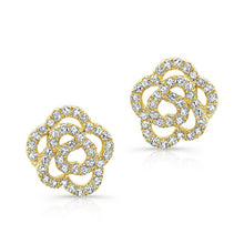14KT Yellow Gold Diamond Camellia Flower Stud Earrings