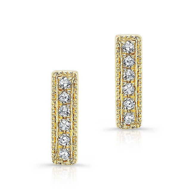 14KT Yellow Gold Diamond Mini Edge Bar Earrings