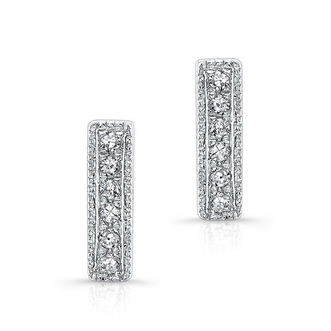 14KT White Gold Diamond Mini Edge Bar Earrings