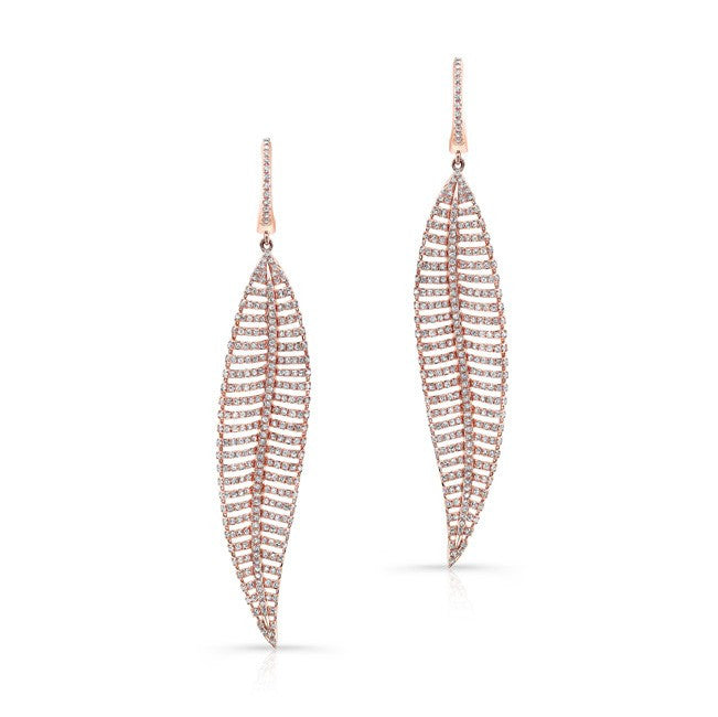 14KT Rose Gold Diamond Feather Earrings