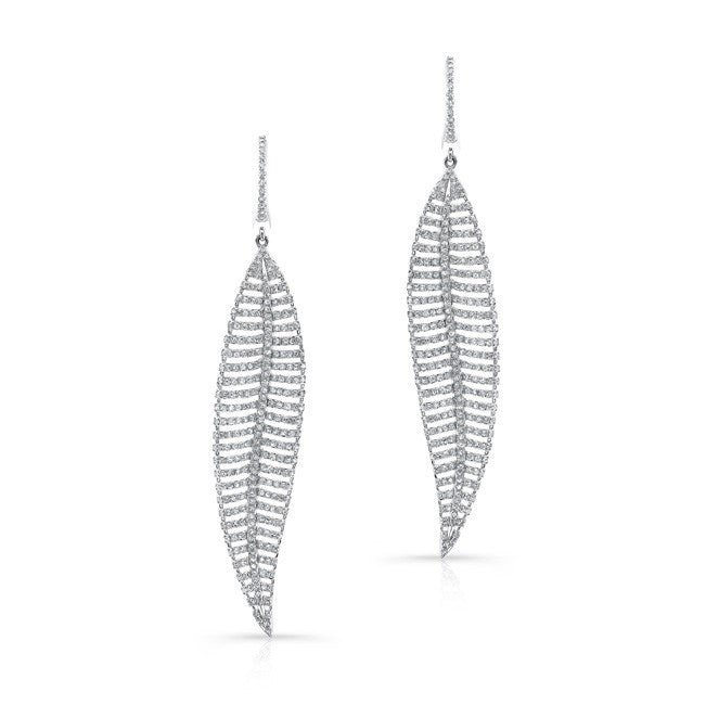 14KT White Gold Diamond Feather Earrings