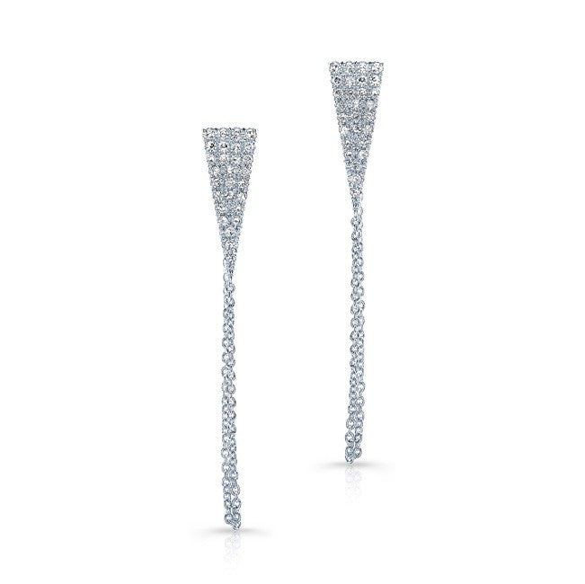 14KT White Gold Diamond Triangle Chain Earrings