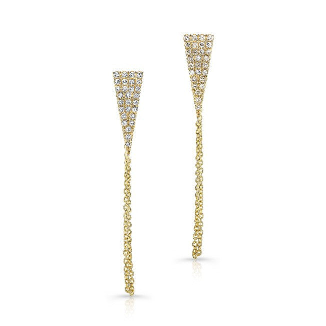 14KT Yellow Gold Diamond Triangle Chain Earrings