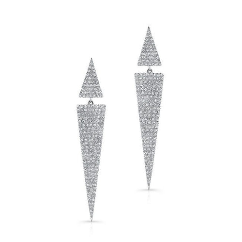 14K White Gold Diamond Double Triangle Earrings