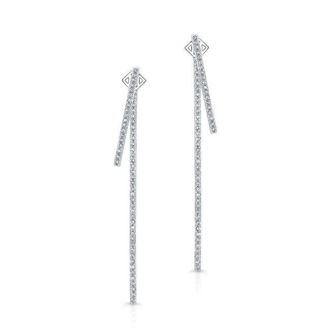 14KT White Gold Diamond Double Bar Earrings