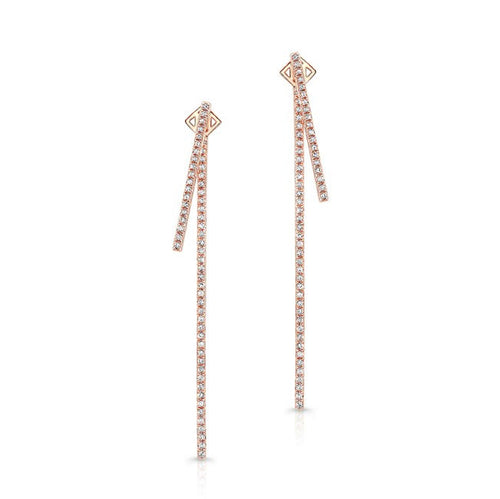 14KT Rose Gold Diamond Double Bar Earrings
