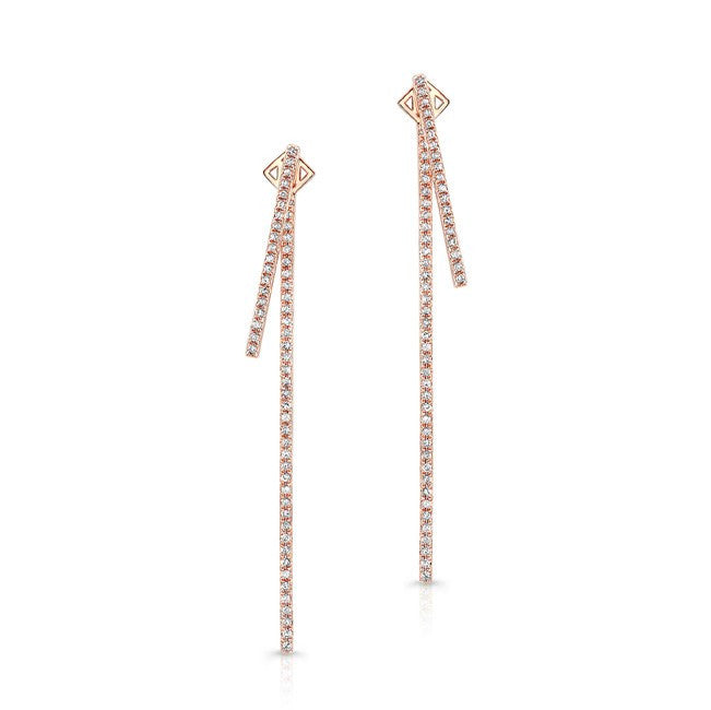 14KT Rose Gold Diamond Double Bar Earrings