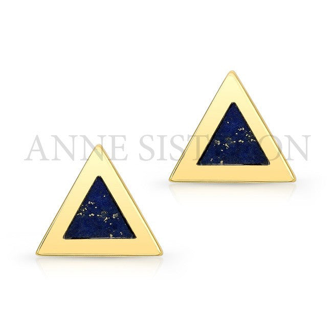 14KT Yellow Gold and Lapis Lazuli Triangle Stud Earrings