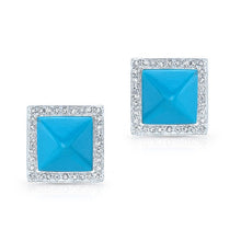 14KT White Gold Turquoise Diamond Pyramid Large Stud Earrings