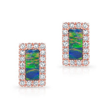 14KT Rose Gold Opal Diamond Bar Stud Earrings