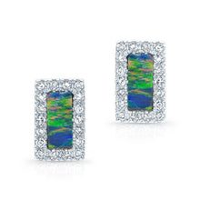 14KT White Gold Opal Diamond Bar Stud Earrings