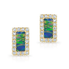 14KT Yellow Gold Opal Diamond Bar Stud Earrings