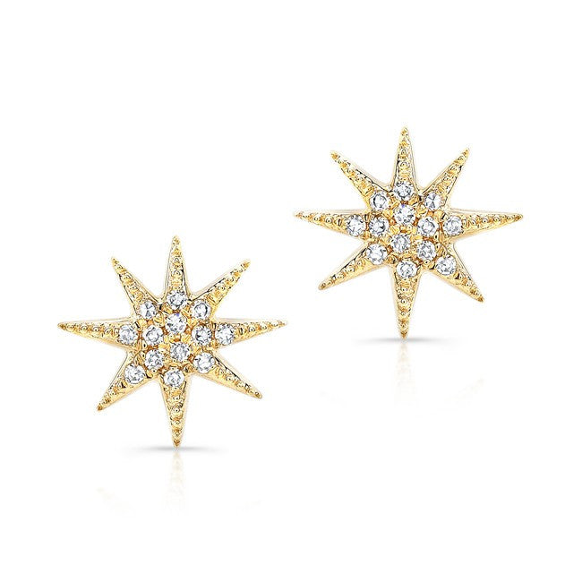 14KT Yellow Gold Diamond Glimmer Star Stud Earrings