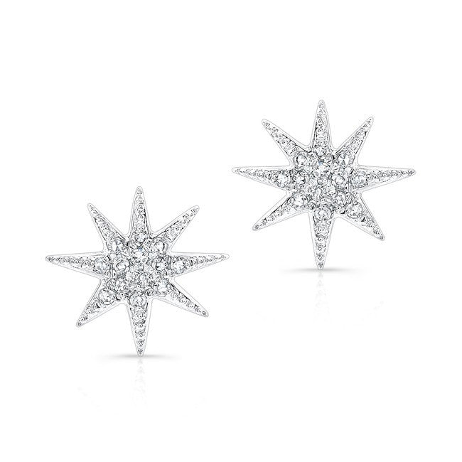 14KT White Gold Diamond Glimmer Star Stud Earrings
