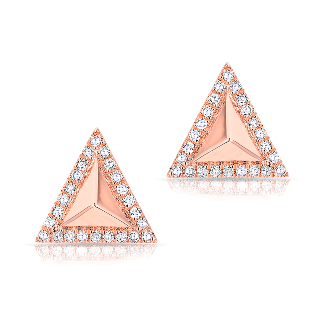 14KT Rose Gold Diamond Triangle Pyramid Stud Earrings
