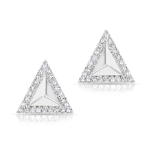 14KT White Gold Diamond Triangle Pyramid Stud Earrings