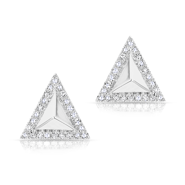 14KT White Gold Diamond Triangle Pyramid Stud Earrings