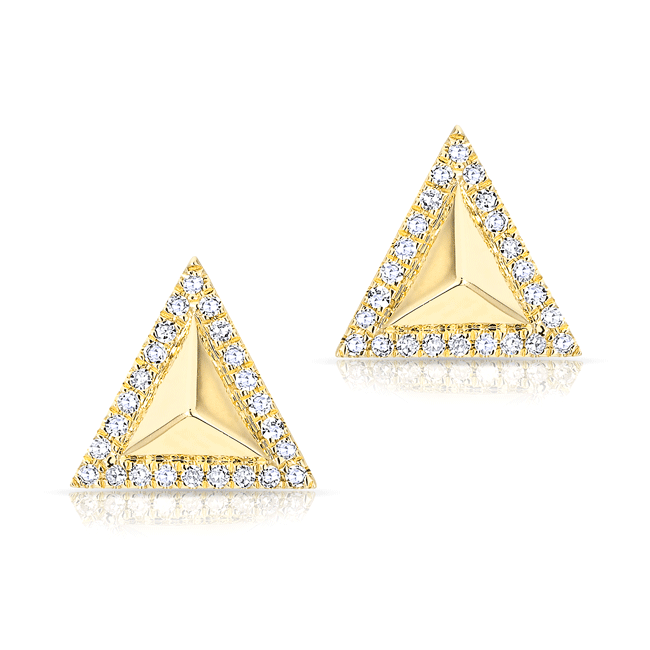 14KT Yellow Gold Diamond Triangle Pyramid Stud Earrings