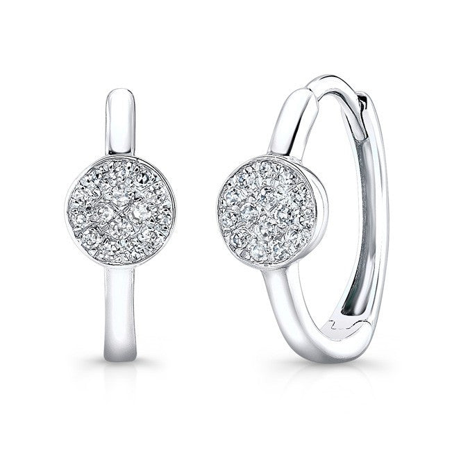 14KT White Gold Diamond St. Tropez Disc Huggie Earrings