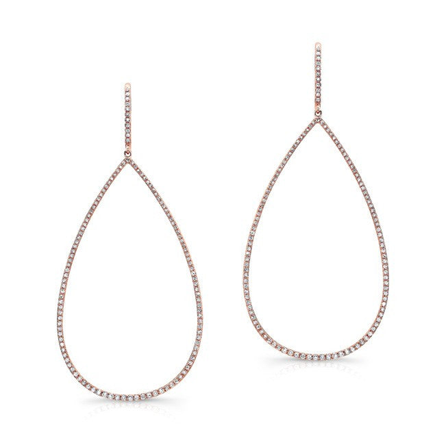 14KT Rose Gold Diamond Large Open Pear Earrings
